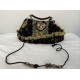 Floral Velvet Frame Clutch Purse with Lace Trim and Beaded Shoulder Strap