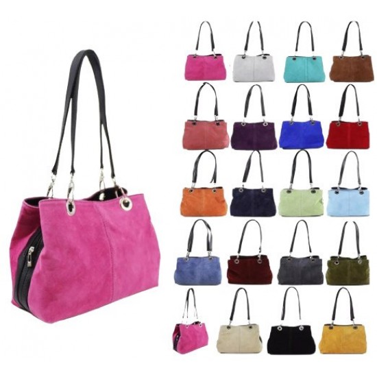 Suede Shoulder Bag, Triple Compartments, Top Zip Closure, Multiple Colors