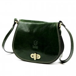 Genuine Leather Saddle Crossbody Bag, Dark Green, Brass-Tone Turn-Lock Closure