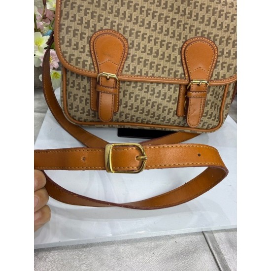 Geometric Print Crossbody Satchel Bag with Camel-Tone Trim and Top Handle