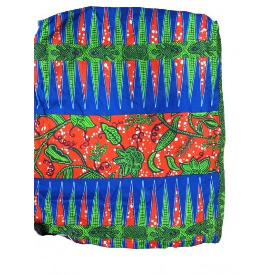 African Print Tote Bag with Zipper Closure and Inner Pocket, Multicolor Fabric, Black Handles