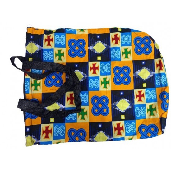 Colorful Patterned Tote Bag with Zipper and Inner Pocket, Black Handles