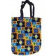 Colorful Patterned Tote Bag with Zipper and Inner Pocket, Black Handles