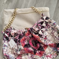 Quilted Patchwork Shoulder Bag, Multicolor Floral Print, Gold-Tone Chain Strap