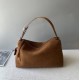 Brown Suede Baguette Shoulder Bag with Zipper and Detachable Strap