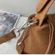 Brown Suede Baguette Shoulder Bag with Zipper and Detachable Strap