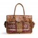 Vintage Leather Embroidered Satchel Handbag, Brown Multicolor, Top Handle, Flap Closure