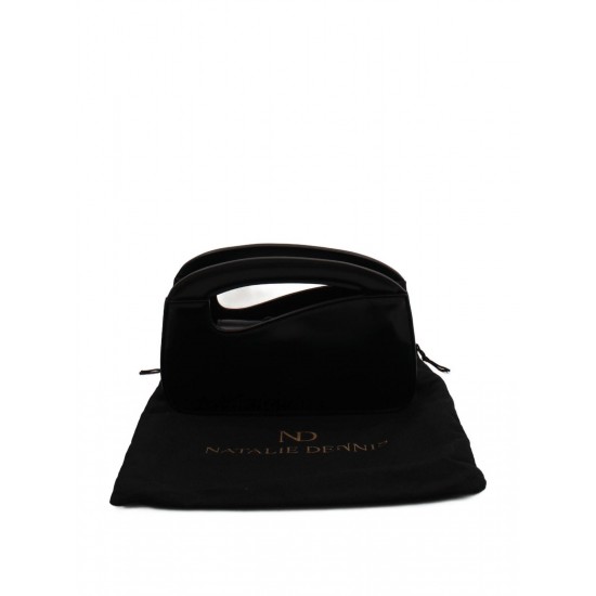 Black Genuine Leather Clutch Bag with Top Handle and Zip Closure