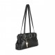 Black Leather Shoulder Tote Bag with Buckle Detail and Long Straps