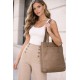 Brown Faux Leather Tote Shoulder Bag with Ring Hardware and Stitched Panel Design