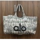 Large Gray Tie-Dye Cotton Canvas Tote Bag with Shoulder Handles