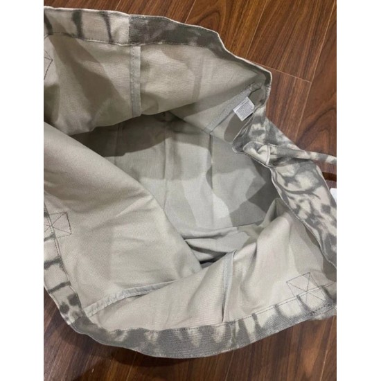 Large Gray Tie-Dye Cotton Canvas Tote Bag with Shoulder Handles
