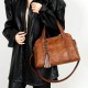 Brown Faux Leather Tote Shoulder Bag with Braided Handles and Tassel Charm