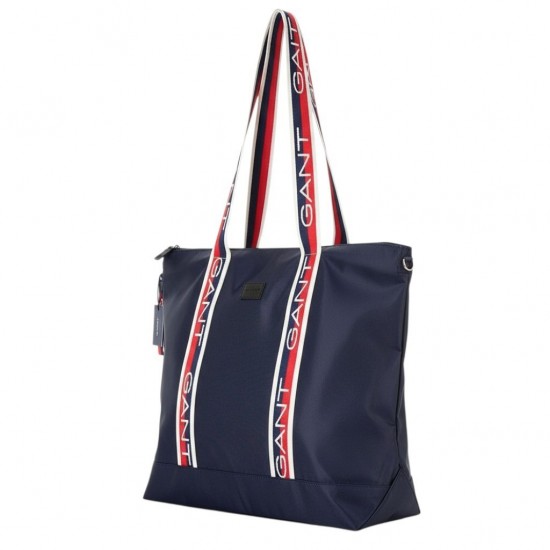 Navy Blue Nylon Tote Bag with Zip Closure and Inner Pocket