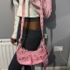 Pink Faux Leather Shoulder Bag with Studded Details and Multiple Zipper Pockets