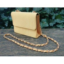 Yellow Woven Shoulder Bag with Chain Strap and Flap Closure