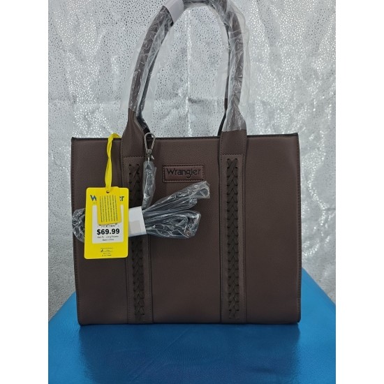 Brown PU Leather Tote Bag with Braided Accent Straps