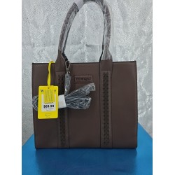 Brown PU Leather Tote Bag with Braided Accent Straps
