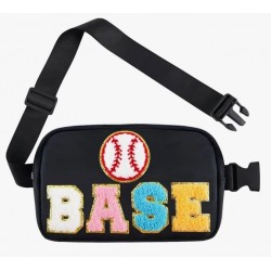 Black Baseball Embroidered Waist Pack with Buckle Strap
