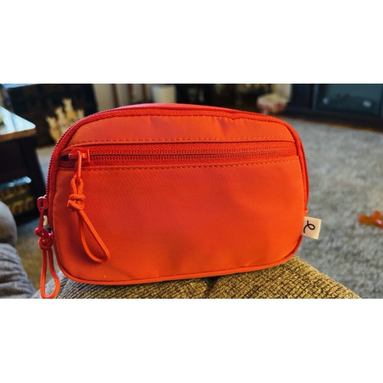 Red Zip-Top Crossbody Bag with Front Pocket and Wrist Strap