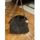 Black Studded Tote Bag with Chain Straps and Gold Tone Trim