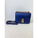 Blue Faux Leather Flap Crossbody Bag with Gold Tone Chain Strap and Clasp
