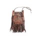 Leather Fringe Crossbody Bag with Colorful Beaded Accents, Brown