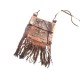 Leather Fringe Crossbody Bag with Colorful Beaded Accents, Brown