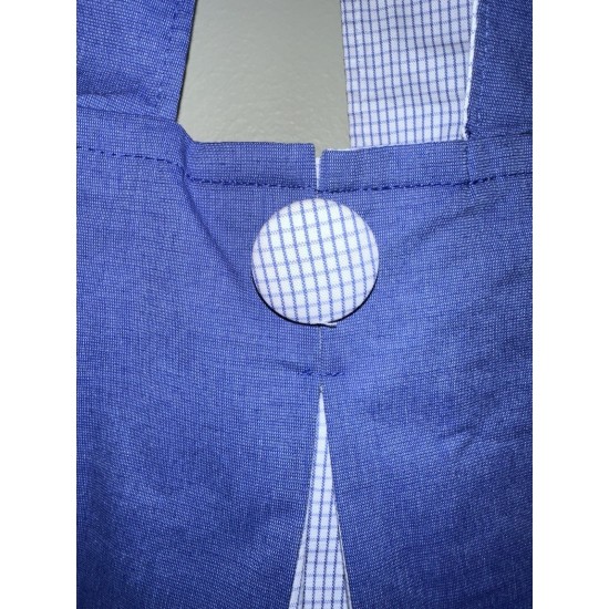 Handmade Blue Cotton Tote Bag with Gingham Panel and Button Closure