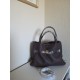 Leather Shoulder Tote Bag, Cacao Brown, Textured Finish, Belt Detail