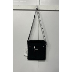 Black Nylon Shoulder Crossbody Bag with Zipper Closure and Front Pocket