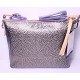 Animal Print Crossbody Bag with Multicolor Striped Shoulder Strap, Metallic Finish, Zipper Closure