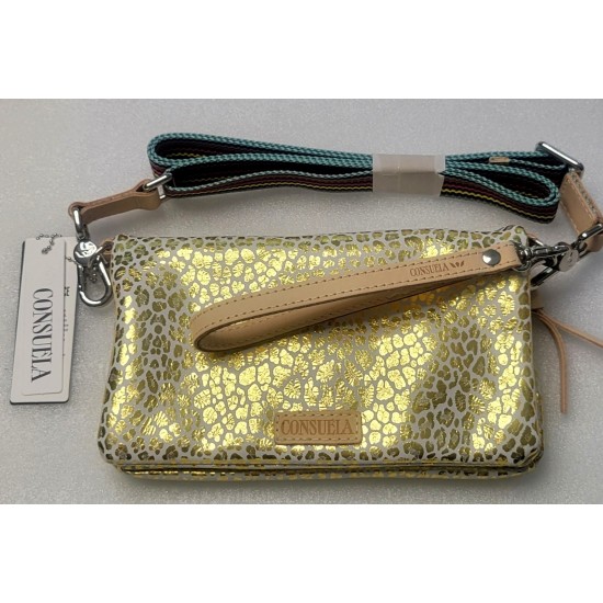 Leopard Print Crossbody Bag with Detachable Striped Strap and Wristlet Strap