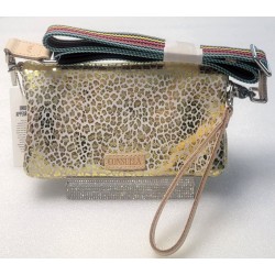 Leopard Print Crossbody Bag with Detachable Striped Strap and Wristlet Strap