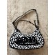Animal Print Shoulder Bag with Chain Strap, Black and White Faux Leather, Zip Closure