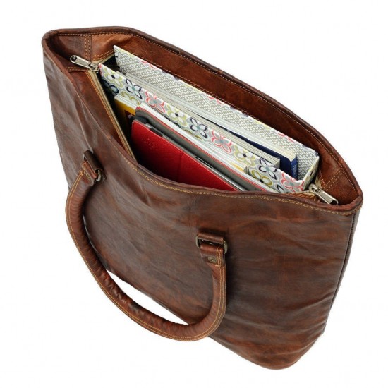 Genuine Leather Tote Bag, Brown Vintage Shoulder Purse with Long Handles