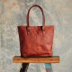 Genuine Leather Tote Bag, Brown Vintage Shoulder Purse with Long Handles