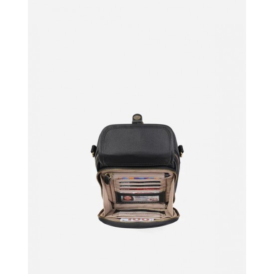 Small Black Faux Leather Crossbody Bag with Front Buckle Pocket