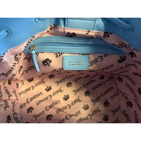 Blue Canvas Tote Bag with Strawberry Embroidery, Pink Bow and Coin Purse
