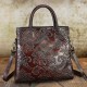 Embossed Leather Tote Handbag with Crossbody Strap, Floral Pattern, Multiple Colors