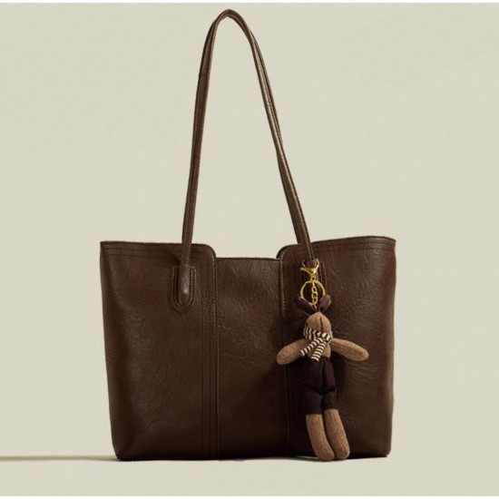 Brown Faux Leather Tote Bag with Shoulder Straps and Interior Dividers