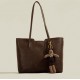 Brown Faux Leather Tote Bag with Shoulder Straps and Interior Dividers
